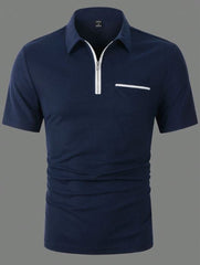 MEN'S SHORT SLEEVE HALF PLACKET POLO SHIRT WITH ZIPPER