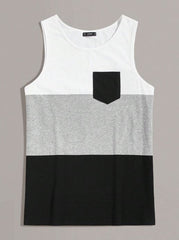 MEN COLOUR-BLOCK POCKET PATCH TANK TOP