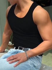 MEN SOLID RIBBED TANK TOP