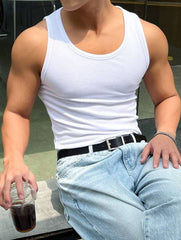 MEN SOLID RIBBED TANK TOP