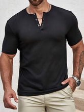 BLACK MEN T-SHIRTS FIT V NECK SHORT SLEEVE HENLEY