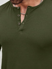 OLIVE MEN T-SHIRTS FIT V NECK SHORT SLEEVE HENLEY