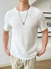 WHITE MEN SOLID RIBBED KNIT TEE