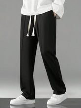 BLACK MEN DRAWSTRING WAIST STRAIGHT LEG PANTS