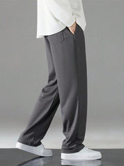 CHARCOAL MEN DRAWSTRING WAIST STRAIGHT LEG PANTS