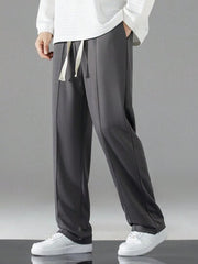 CHARCOAL MEN DRAWSTRING WAIST STRAIGHT LEG PANTS