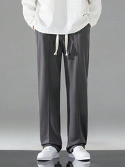 CHARCOAL MEN DRAWSTRING WAIST STRAIGHT LEG PANTS
