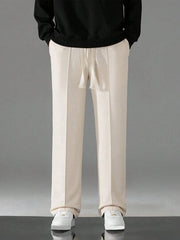 CREAM MEN DRAWSTRING WAIST STRAIGHT LEG PANTS
