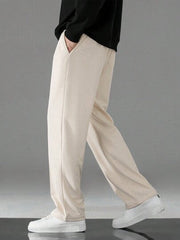 CREAM MEN DRAWSTRING WAIST STRAIGHT LEG PANTS