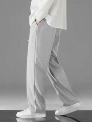 LIGHT GREY MEN DRAWSTRING WAIST STRAIGHT LEG PANTS