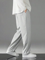 LIGHT GREY MEN DRAWSTRING WAIST STRAIGHT LEG PANTS