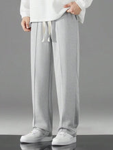 LIGHT GREY MEN DRAWSTRING WAIST STRAIGHT LEG PANTS