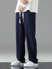 NAVY MEN DRAWSTRING WAIST STRAIGHT LEG PANTS