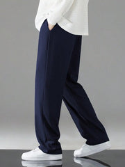 NAVY MEN DRAWSTRING WAIST STRAIGHT LEG PANTS