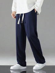 NAVY MEN DRAWSTRING WAIST STRAIGHT LEG PANTS