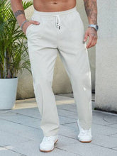 WHITE MEN DRAWSTRING WAIST STRAIGHT LEG TROUSERS