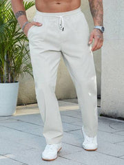 WHITE MEN DRAWSTRING WAIST STRAIGHT LEG TROUSERS