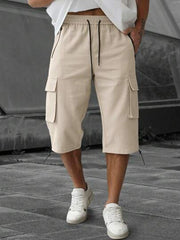 BEIGE FLIP POCKET DRAWSTRING WAIST SHORTS