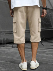 BEIGE FLIP POCKET DRAWSTRING WAIST SHORTS