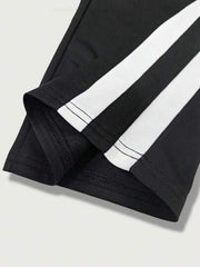 BLACK MEN'S COLOR BLOCK STRAIGHT STRIPED PANTS