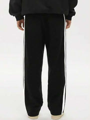 BLACK MEN'S COLOR BLOCK STRAIGHT STRIPED PANTS