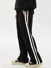 BLACK MEN'S COLOR BLOCK STRAIGHT STRIPED PANTS