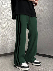 FOREST GREEN MEN'S COLOR BLOCK STRAIGHT STRIPED PANTS