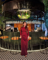 WOMEN'S STAND COLLAR LONG SLEEVE PLEATED DRESS