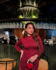 WOMEN'S STAND COLLAR LONG SLEEVE PLEATED DRESS