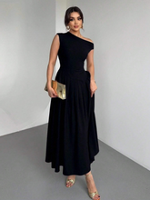 ASYMMETRIC NECK RUFFLE FLOUNCE DRESS