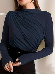 MOCK NECK RUCHED TEE