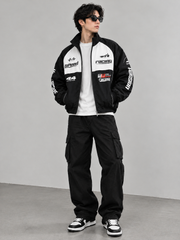 COLORBLOCK PRINTED OUTDOOR BIKER JACKET