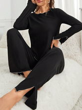COLOR BLOCK ROLLED EDGE LONG SLEEVE AND PANTS HOME WEAR SET