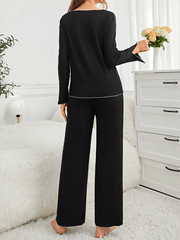COLOR BLOCK ROLLED EDGE LONG SLEEVE AND PANTS HOME WEAR SET