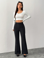 HIGH WAIST SEAM DETAIL FLARE LEG BELL BOTTOMS PANTS