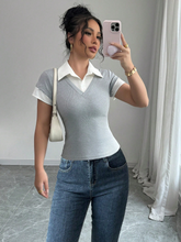 VINTAGE COLOR BLOCK POLO COLLAR FORM-FITTING T-SHIRT