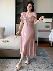 WOMEN'S FRENCH-STYLE DRAWSTRING LONG DRESS