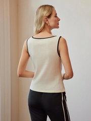 CONTRAST PIPING BUTTON FRONT TANK TOP