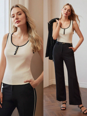 CONTRAST PIPING BUTTON FRONT TANK TOP