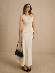 2PCS EXCELLENT MINIMALIST SHARP SINGLE-BREASTED VEST AND SKIRT SET