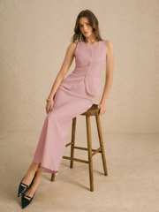 2PCS EXCELLENT MINIMALIST SHARP SINGLE-BREASTED VEST AND SKIRT SET