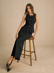 2PCS EXCELLENT MINIMALIST SHARP SINGLE-BREASTED VEST AND SKIRT SET