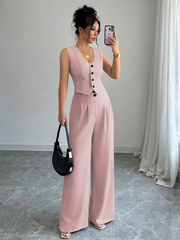 SLEEVELESS BLAZER VEST AND SUIT PANTS SET