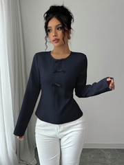 WOMEN'S SOLID COLOR ROUND NECK ELEGANT CASUAL TOP
