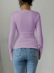 V-NECK TIGHT FIT LONG SLEEVE BLOUSE