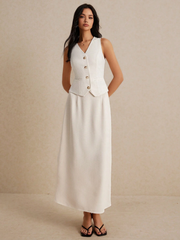 2PCS WOMEN VEST BLAZER MAXI SKIRT SET