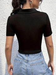 SOLID RIBBED KNIT CROP TEE