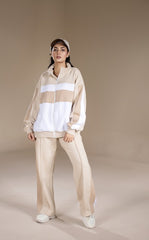 COLOR BLOCK DROP SHOULDER DRAWSTRING HEM UPPER & SWEATPANT