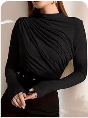 MOCK NECK RUCHED TEE