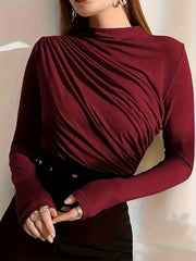 MOCK NECK RUCHED TEE